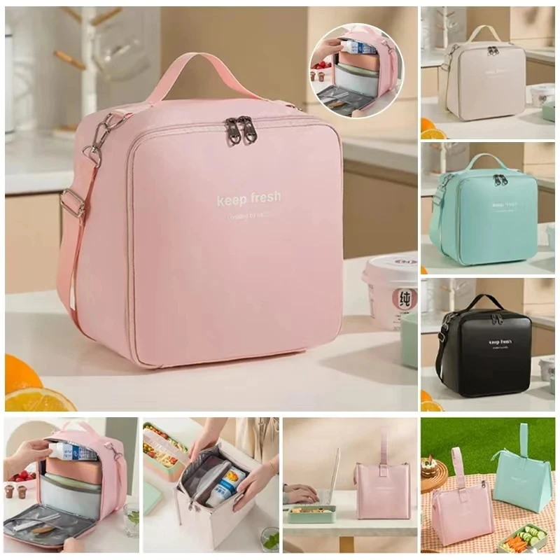 Crossbody Waterproof Lunch Bags PU Leather Food Picnic Lunch Box Insulated Women Cooler Bags Ice Pack Drink Carrier Thermal Bag