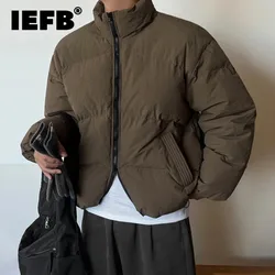 IEFB Korean Style Men's Padded Jackets Casual Stand Collar Drawstring Solid Color Short Coats Short Male Parkas Winter 9C8368