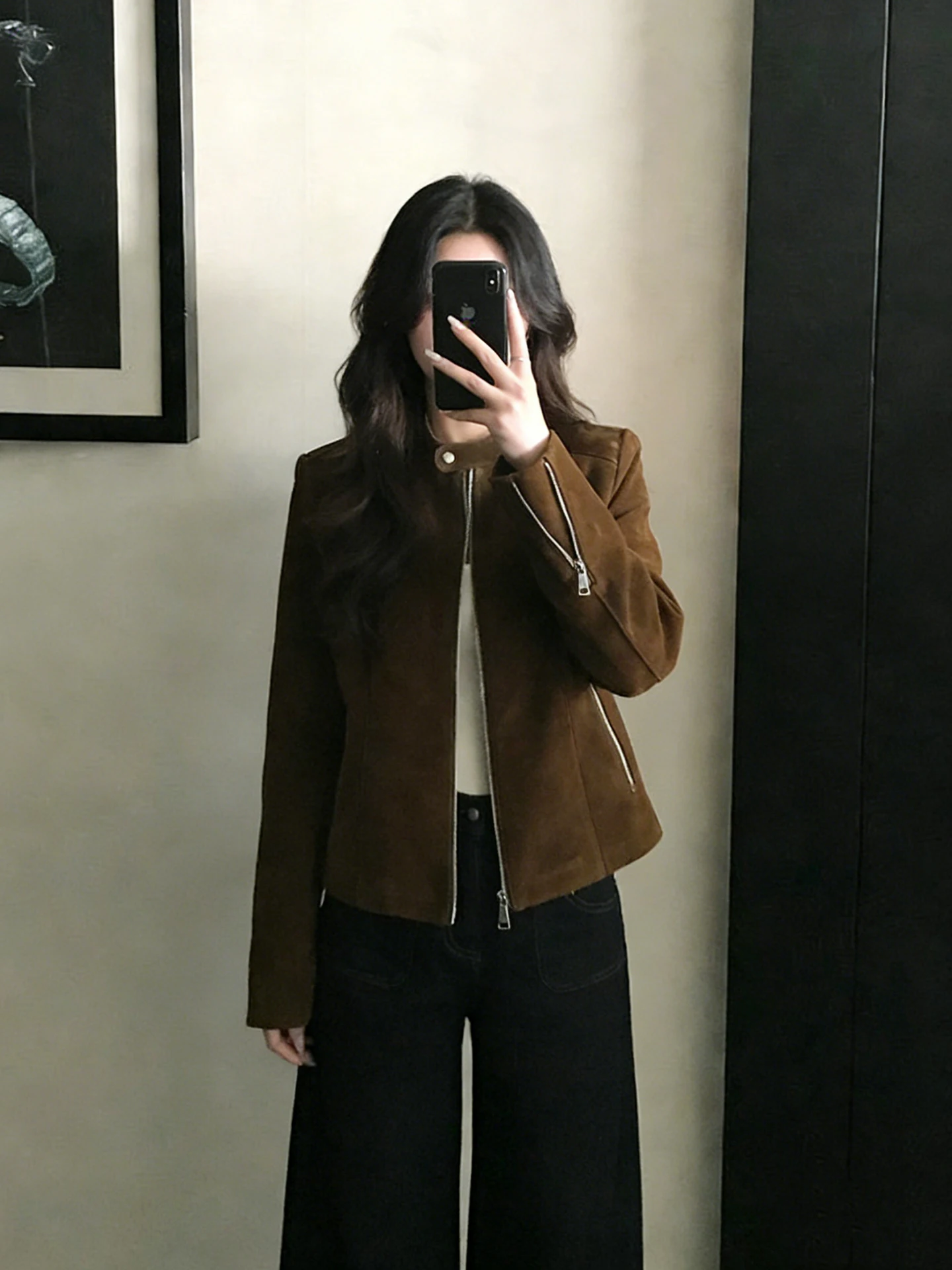 

Американская ретро-куртка из коричневой кожи с воротником на молнии, укороченная, женская, весенняя, модная, короткая мотоциклетная куртка-топ