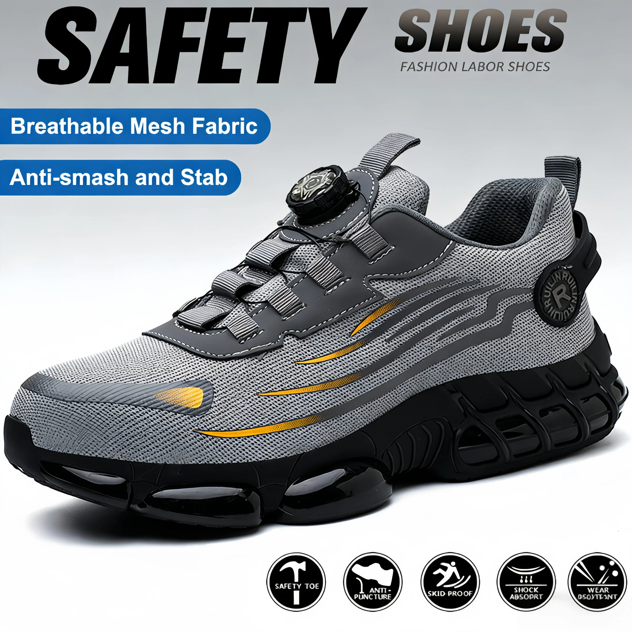 

﻿ Rotary Button New Safety Shoes Men Anti-impact Anti-piercing Work Shoes Fashionable Men's Sports Shoes Air Cushion Work Shoes