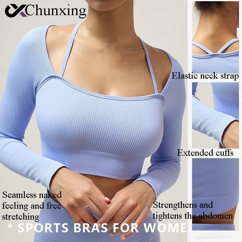 

Уютный осенне-зимний новый спортивный топ с нитками, женский костюм для фитнеса, облегающие брюки для йоги с высокой эластичностью и длинными рукавами