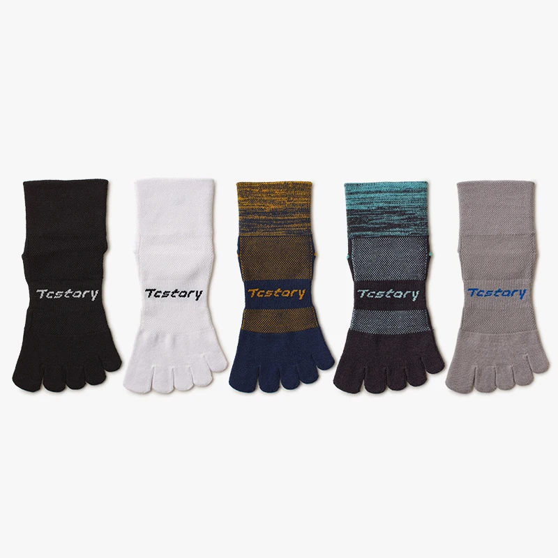 1/5 Pairs of Men's Five-Finger Socks Solid Colors Blocks Coolmax Soft Breathable Outdoor Hiking Toe Socks Cycling Yoga Socks