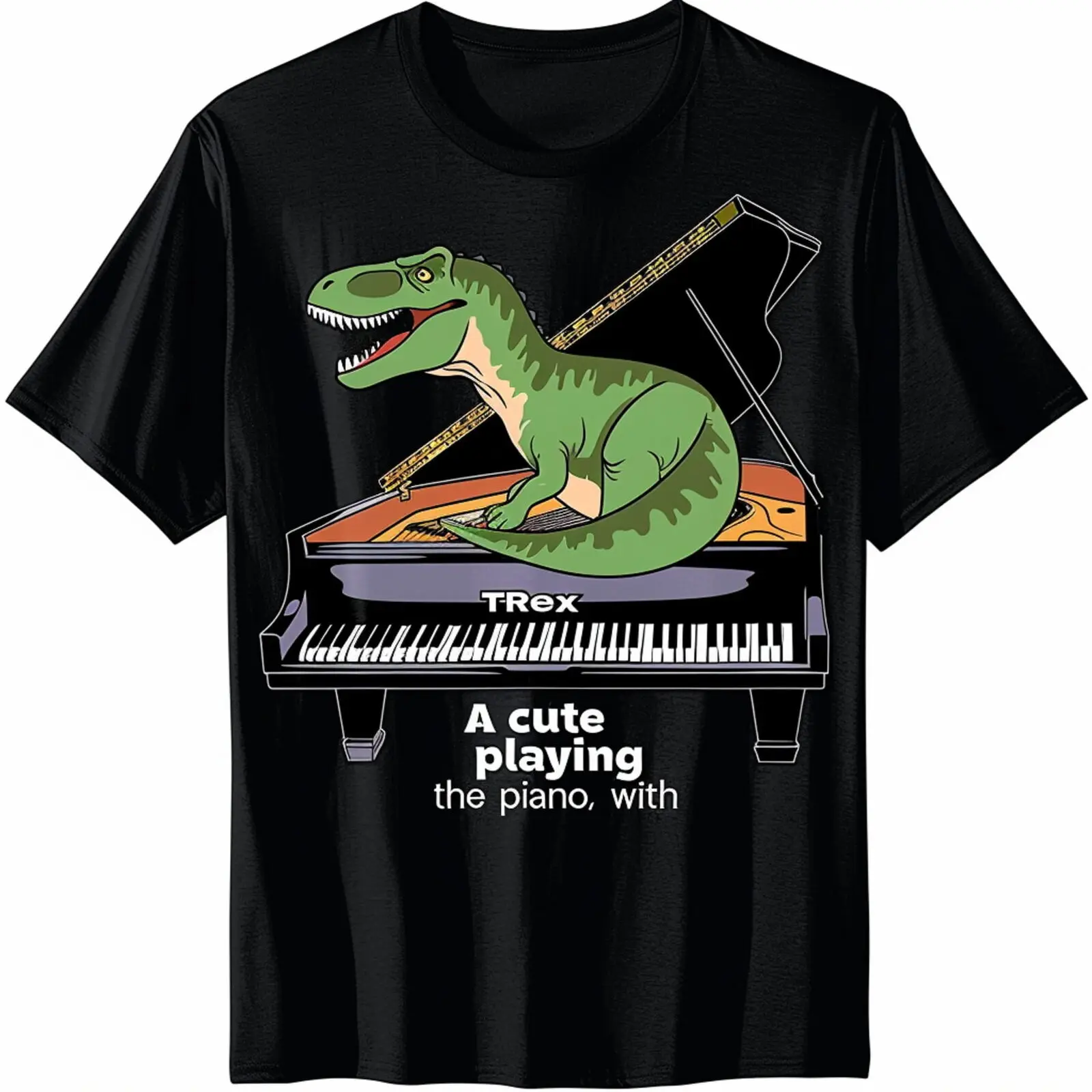 Pianosaurus Dinosaur Playing Grand Piano Vintage Style TShirt Music Lovers