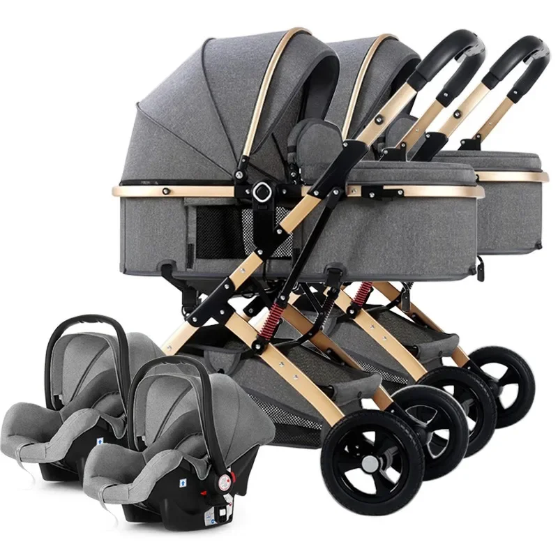 3-in-1 Twin Baby Stroller with Car Seat,portable Foldable Baby Stroller High View Newborn Baby Stroller Can Sit and Lie