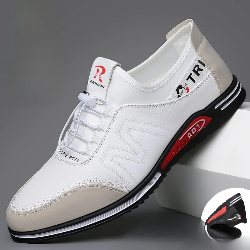 

Woodpecker Men's Shoes New Leather Casual Sports Shoes Soft Bottom Driving Shoes Breathable Anti-slip Increased Height