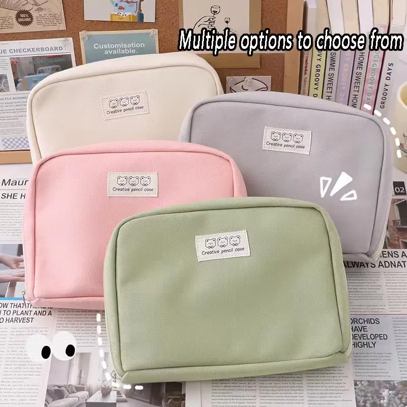 

INS Style Student Multifunctional Pencil Case Large Capacity Solid Color Zipper Makeup Stationery Organizer Pencil Bag