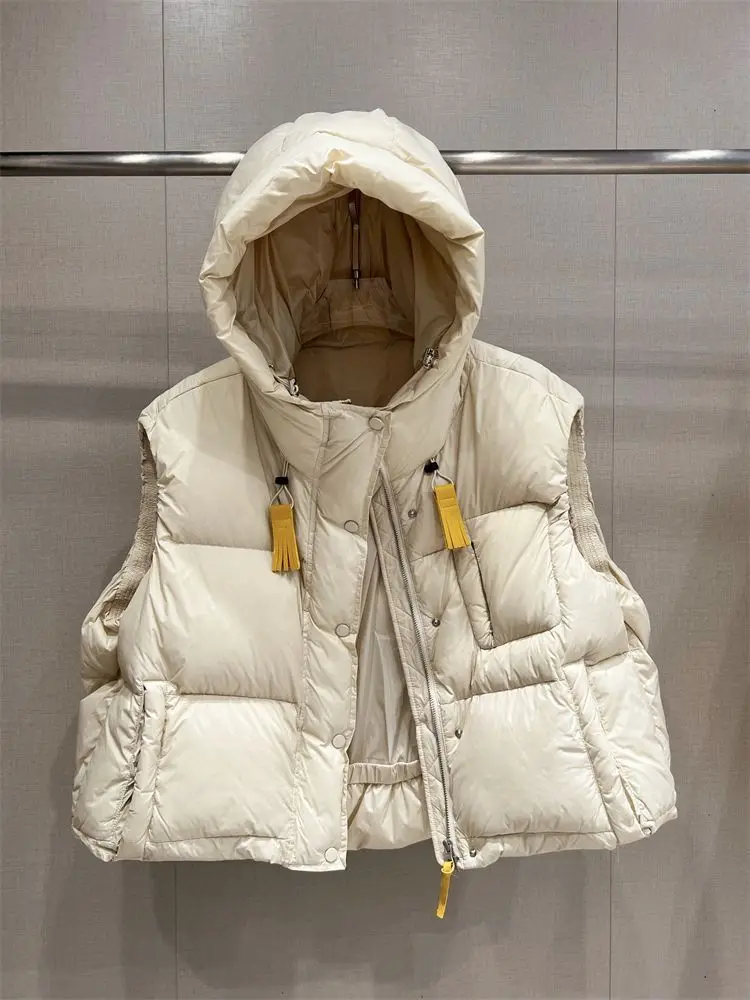 

New 2026 Sleeveless Hooded Design Sense Women's Winter Down Cotton Vest Jacket Fashion Loose Thick Ladies Waistcoat Coat Outwear