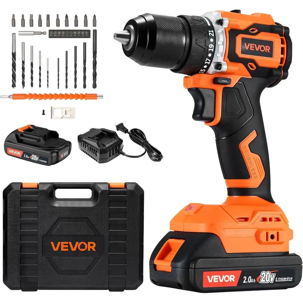 

Набор дрелей-шуруповертов с металлическим патроном 1/2 дюйма, бесщеточным двигателем, двухскоростным регулированием, литиевой батареей, ящиком для инструментов, для работы с деревом и металлом