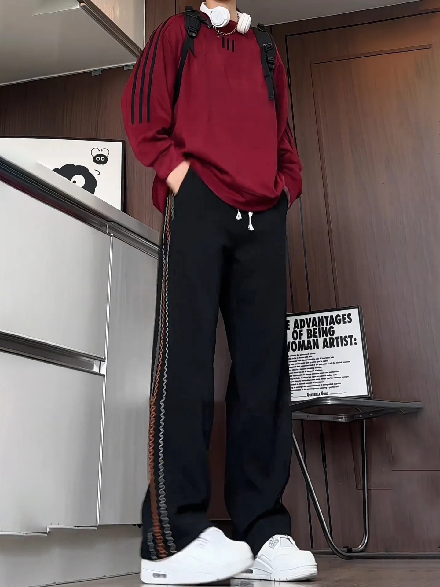 

Мужские повседневные брюки American Sle с вышивкой и полосками, осенние, модные, в стиле хип-хоп, спортивные штаны в полоску, широкие, в пол