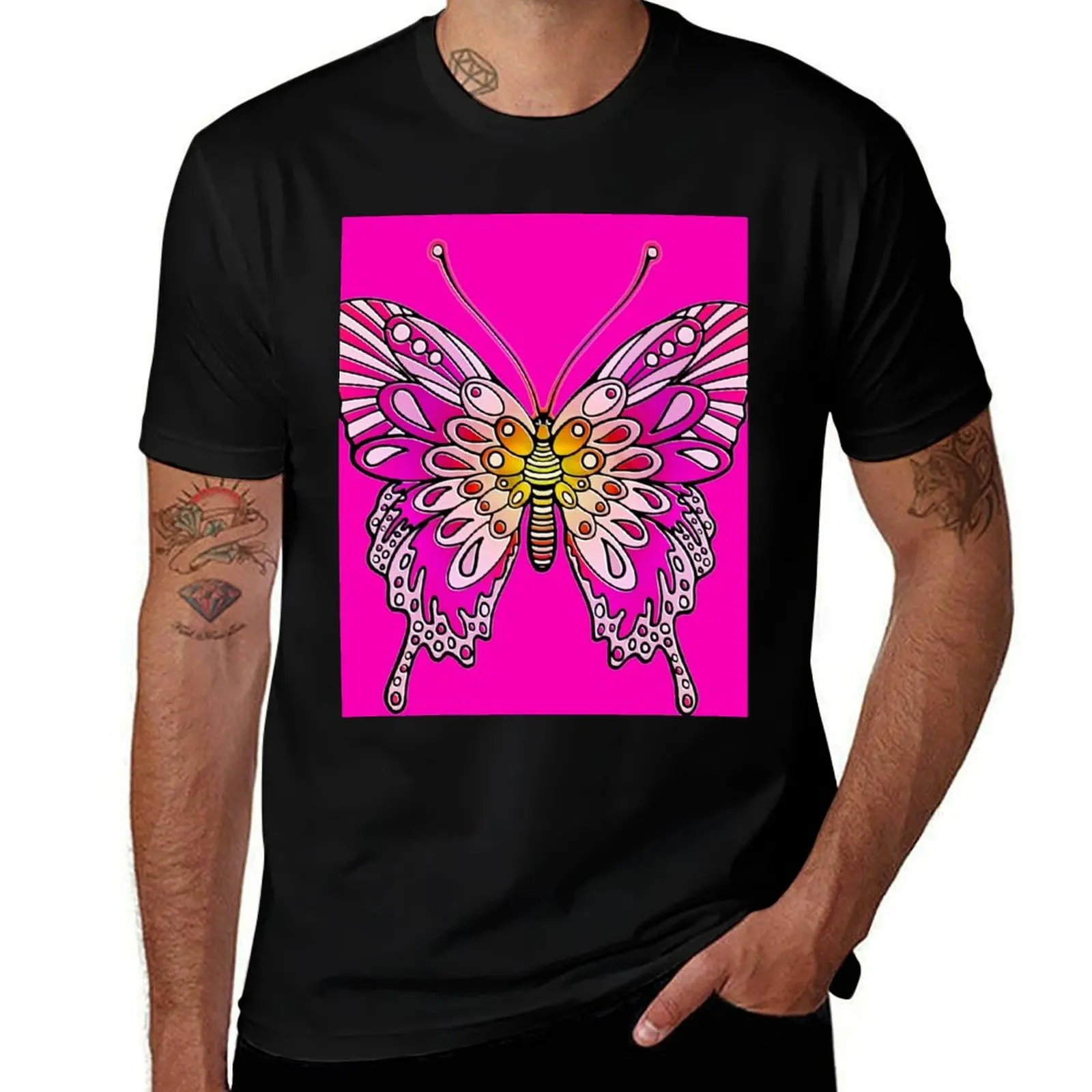 

Original Butterfly Design Pink Yellow T-Shirt black cotton t-shirt plain for man package g man t shirts for men