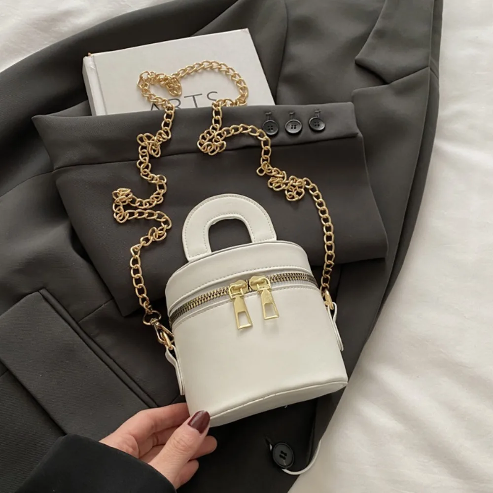 

Sweet Solid Color Box Crossbody Bag Minority Design Shoulder Bag Mini Lipstick Bag Handbag PU Leather Cylinder Bag Summer