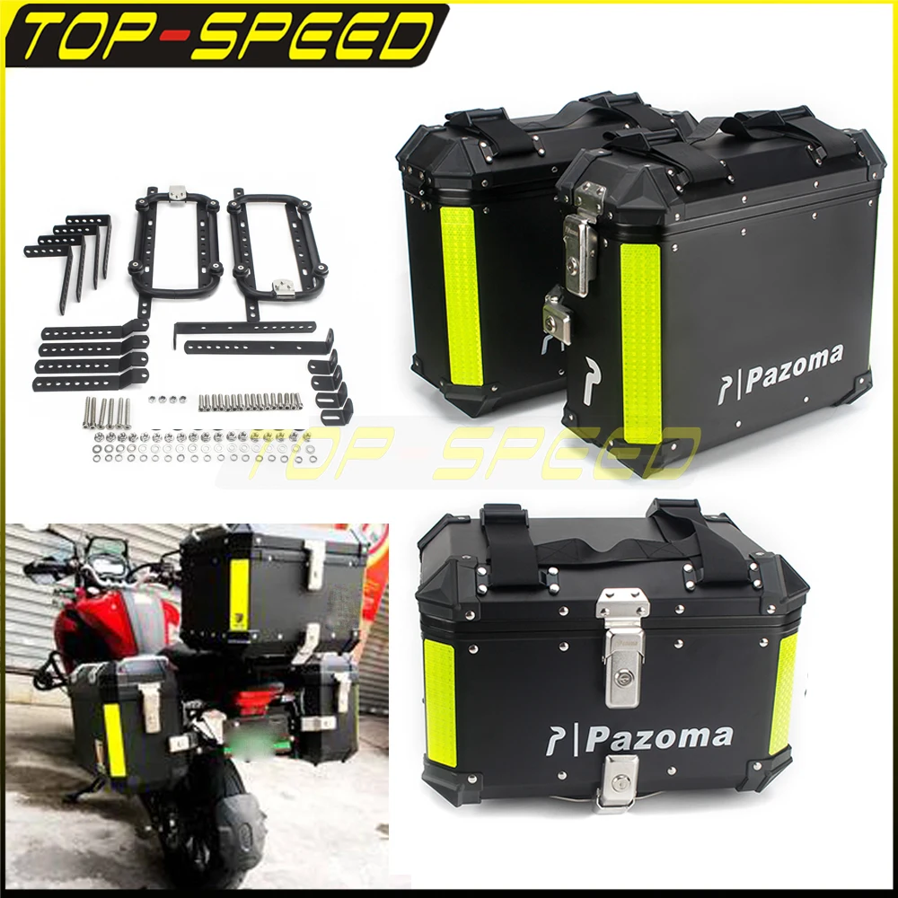 36L Side Boxes 42L Top Case w/Quick Release Detachable Mounting Bracket Side/Tail Pannier Boxes Cargo Aluminum Travel Suitcase