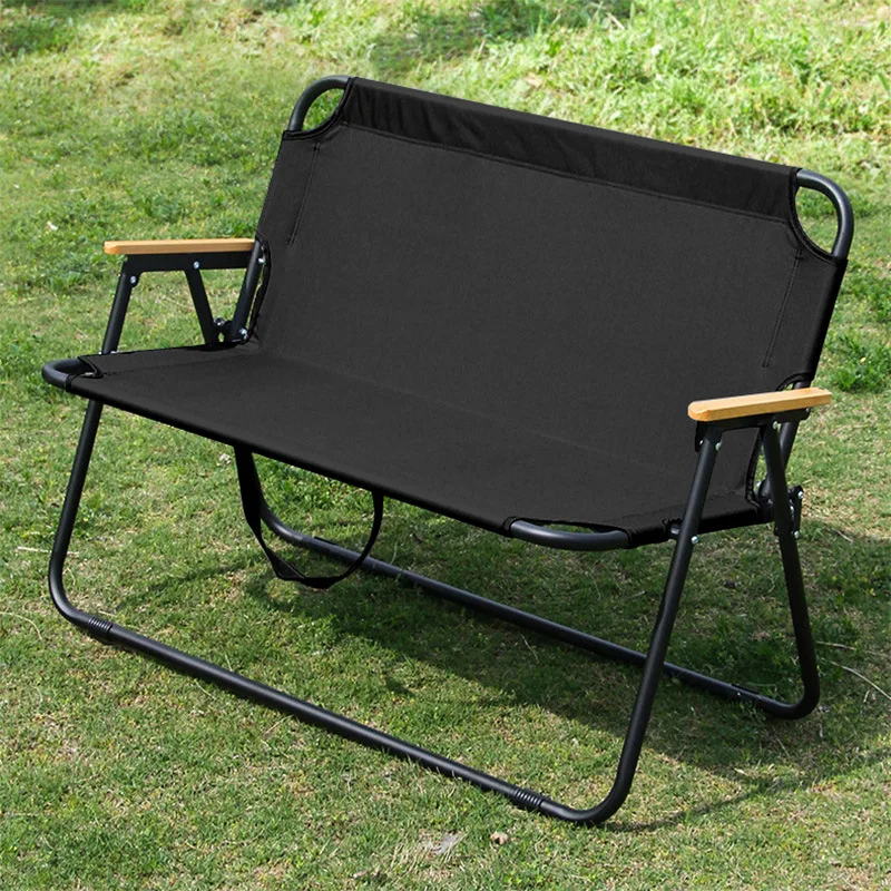 

Outdoor Portable Folding Chair with Wood Grain Backrest Double Camping Oxford Bukmite Beach Chair-Metal Material