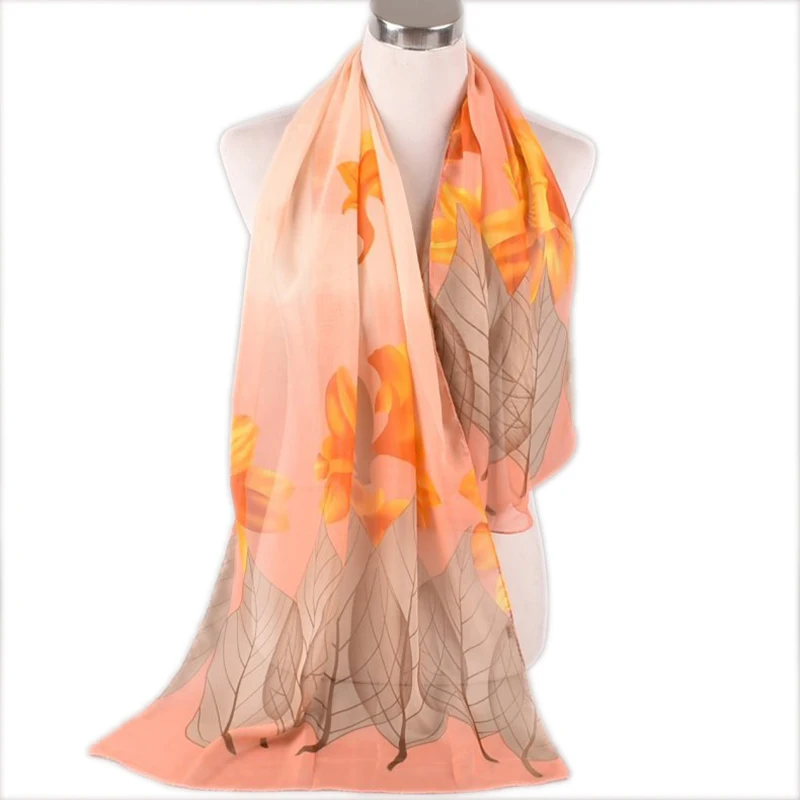 New Fashion Style Versatile Leaf Chiffon Printing Long Scarves Wholesale Yiwu Women's Small Scarves