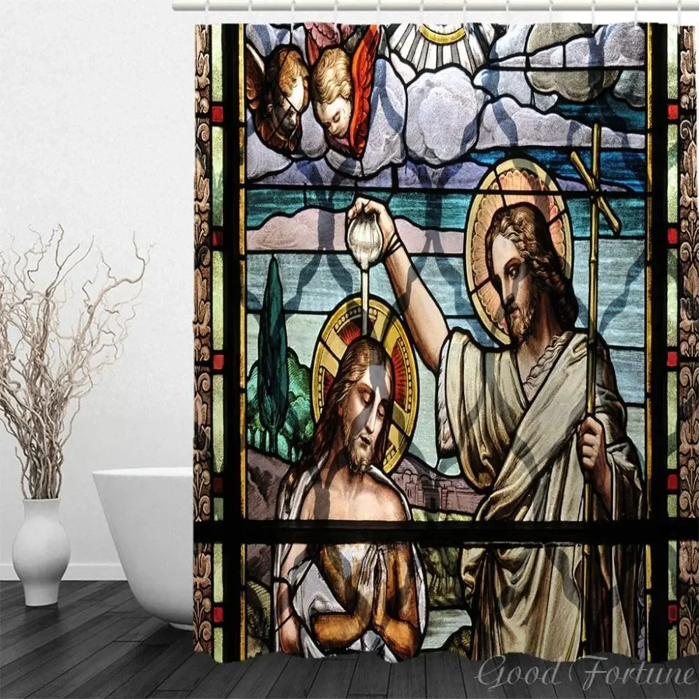 

Современный винтажный образ Иисуса, водонепроницаемая занавеска для ванны, полиэстеровая перегородка для туалета, модная домашняя отельная пейзажная декоративная