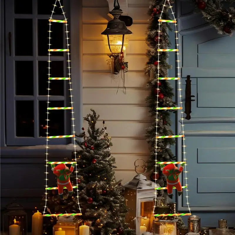 Kerst buitenlicht Decor LED Klimmen Kerstman Kerstladderverlichting Afneembare ladder Boomlicht Lichtslingers