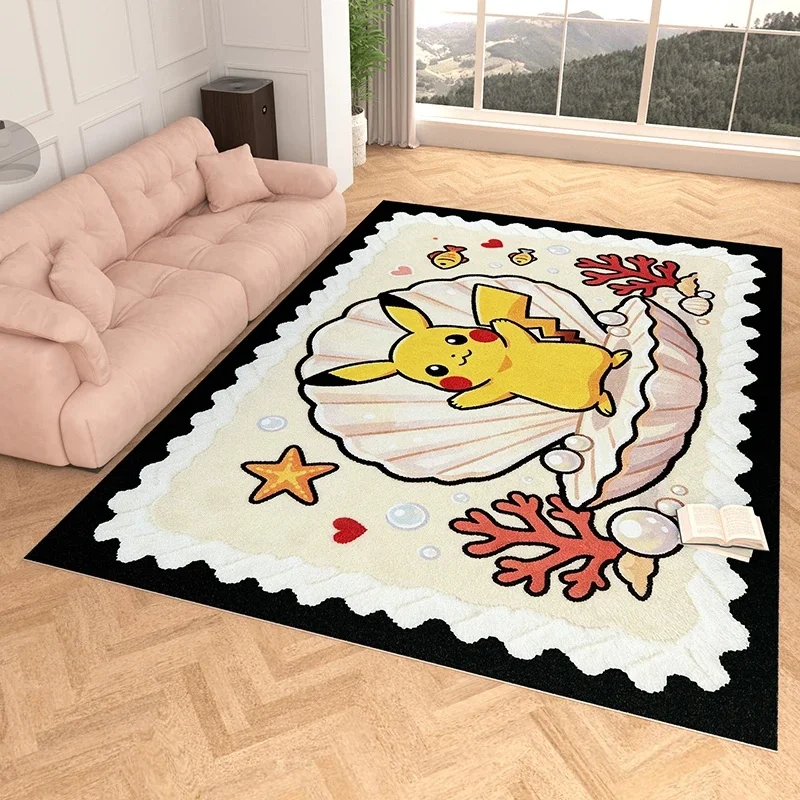 Bedroom Floor Mat, Faux Cashmere, Pikachu 3D Print, Soft Water Absorbent, Ocean Theme Household Rug