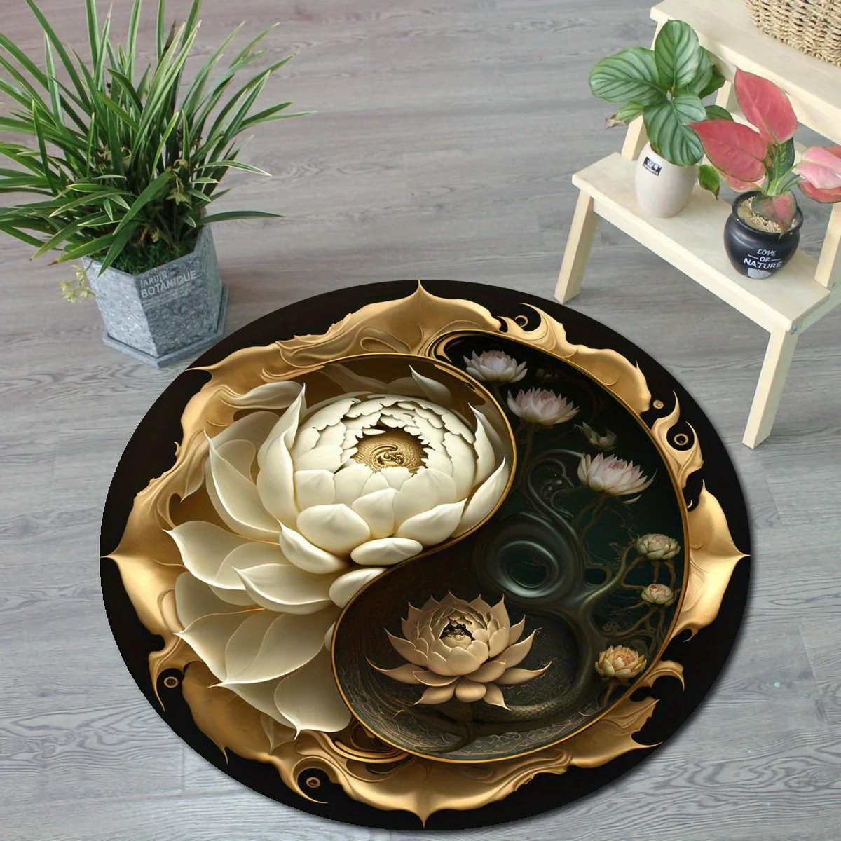 

Lotus Mandala Round Rug - Non-Slip Shed-Proof Mat for Bedroom, Living Room, Bathroom & Office, Spiritual Home Decor