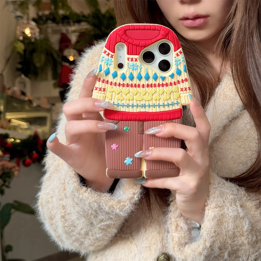 

Cute Clothes Sweater 3D Phone Case for iPhone 15 14 13 12 Pro Max 16 17 Pro Fundas Silicone Cases Protective Cover Shockproof Ca