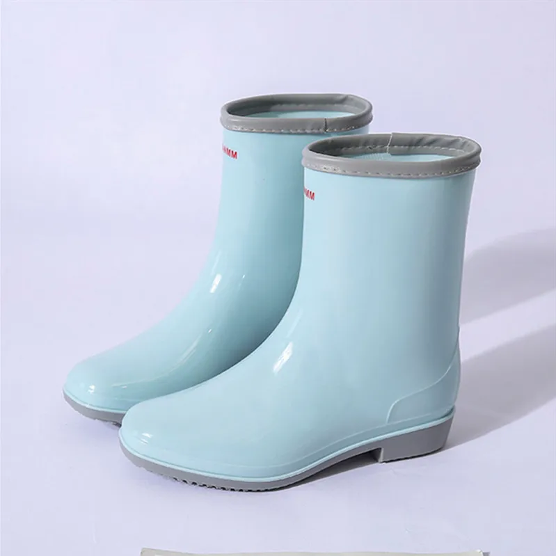 Mid-calf Rain Boots Women Platform Rubber Shoe Fashion Outdoor Slip on Rain Shoes Boots for Women Waterproof Work Botines Mujer