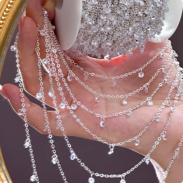 Ice Clear White Zirconia Tassel Copper Chain for DIY Bracelet Necklace Decoration Chain Jewelry Making Making Chain - view 3