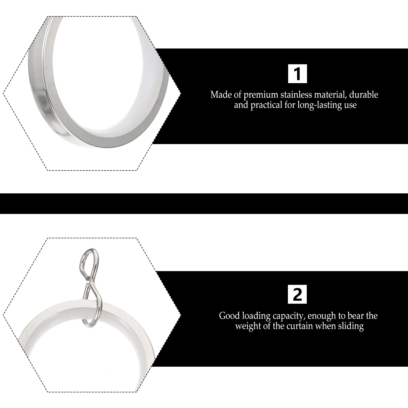 

20Pcs Stainless Steel Curtain Rod Rings Easy Install Decorative Tool for Home Curtain Rod Rings Stainless Round Ring