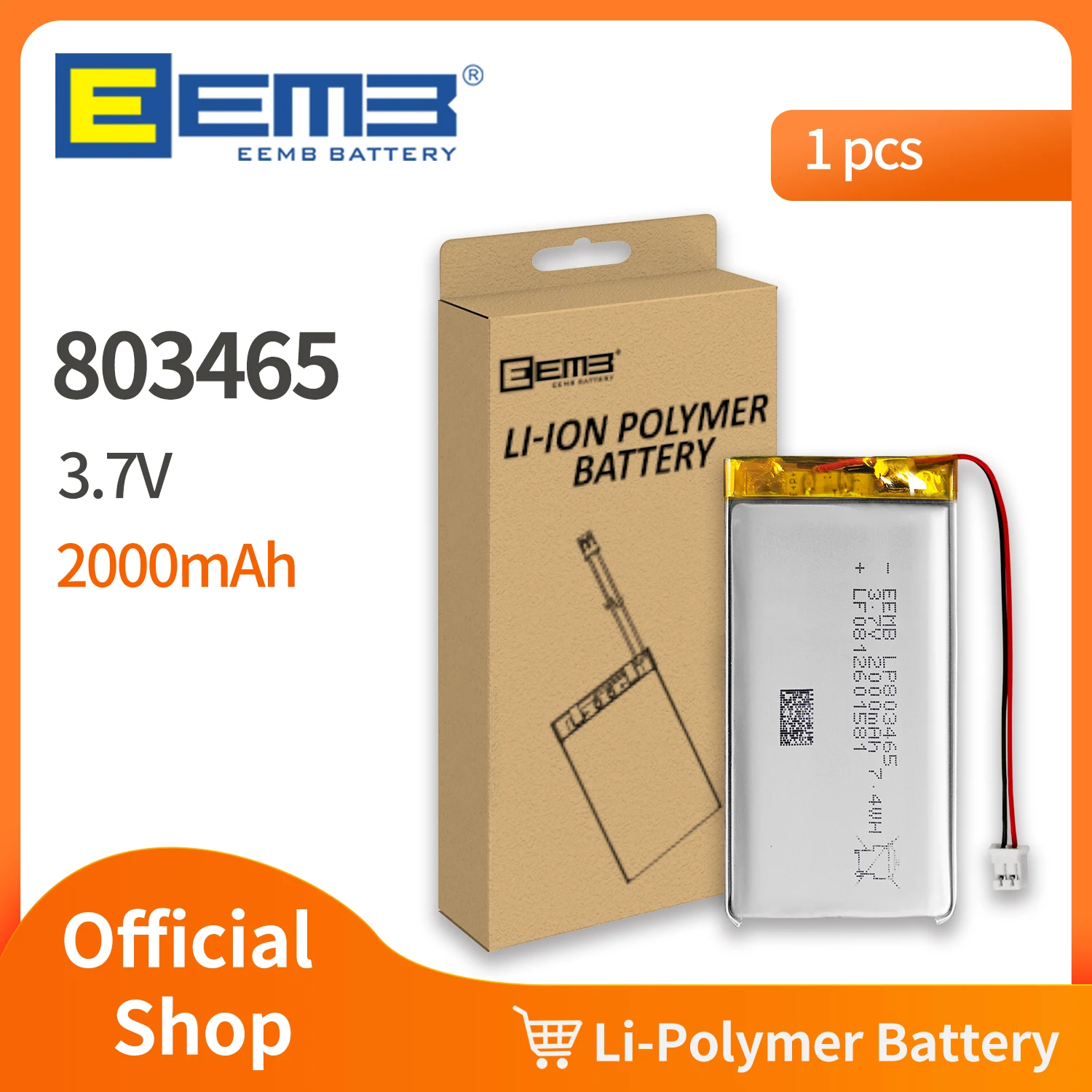 EEMB 3.7V Battery 550mAh 750mAh 1450mAh 2000mAh with JST-PHR02 Plug 3.7V Rechargeable Lithium Polymer Battery Pack