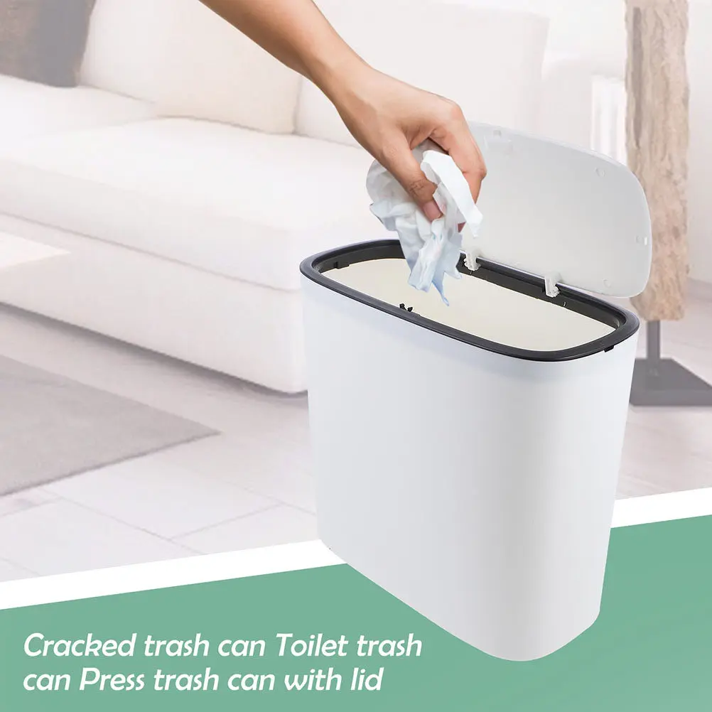 

Household Trash Can Press Type Lidded Plastic Trash Bucket White Covered Ash-Bin for Kitchen Bathroom Bedroom Garbage Can