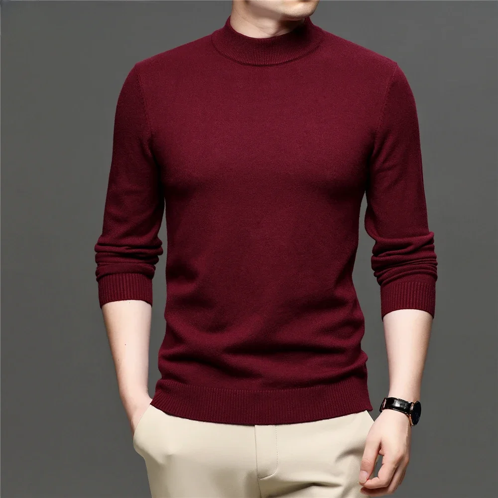 

Autumn Winter Sweater Men Thick Warm Mock Neck Pullover Pure Color Turtleneck Knitwear Mens Casual Brand Clothing Z1062