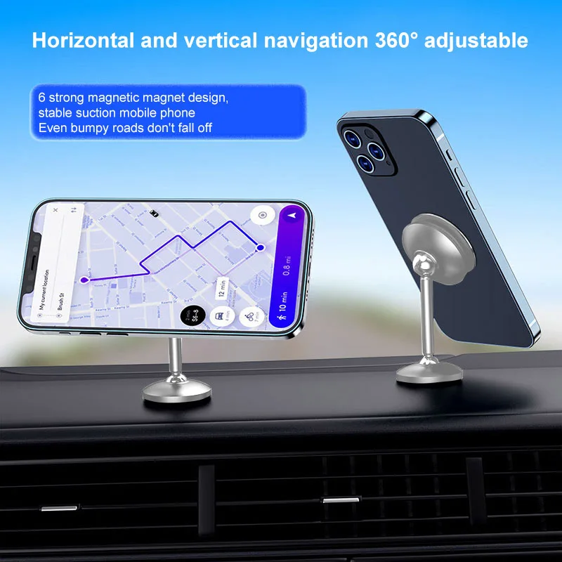 Magnetic Car Phone Mount Universal 360-Degree Rotate Smartphone Holder 398 Aluminium Alloy Magnet Mobile Phone Support Stand