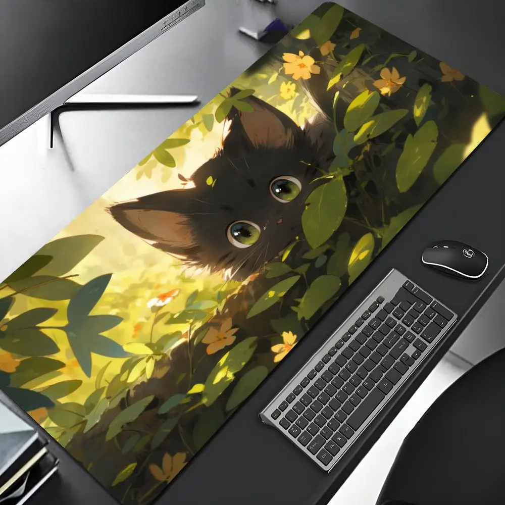Black Cat Mouse Pad diy printing Gaming Locking Edge Big Computer Gamer Large Rubber Art Mousepad Laptop Desk Mat