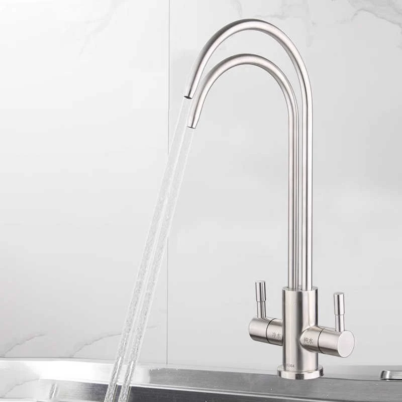 

Кран для питьевой воды, поворотный излив с двойной ручкой, 1/4 дюйма, кухонный кран для очистки воды для системы фильтрации воды обратного осмоса