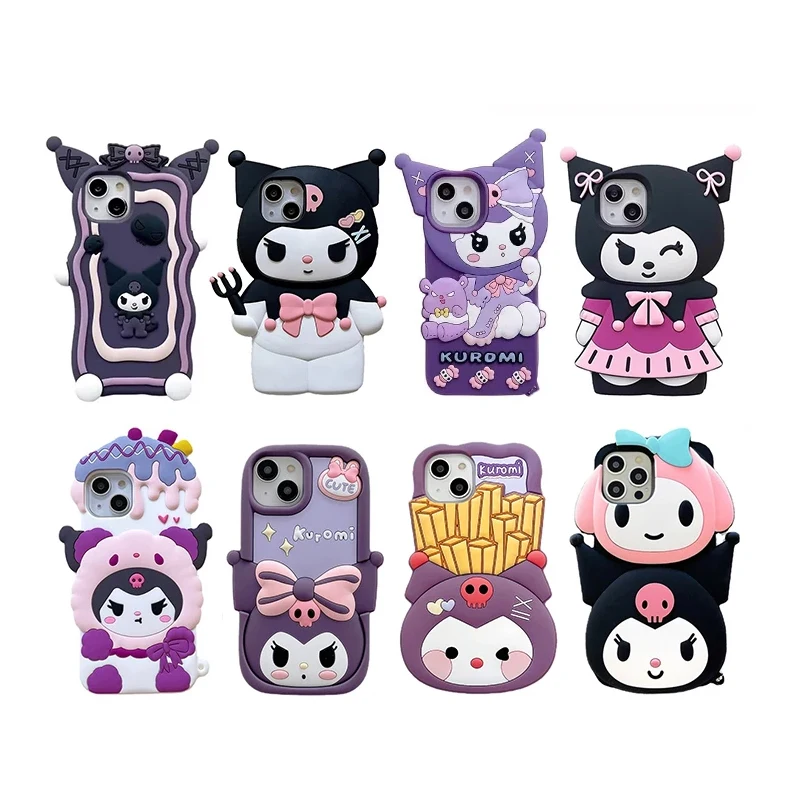 

3D Cartoon Kuromi Phone Case for IPhone 14 13 12 11 Pro Max Plus Anti-fall Silicone Shockproof Shell Back Cover Y2K Girls Gift