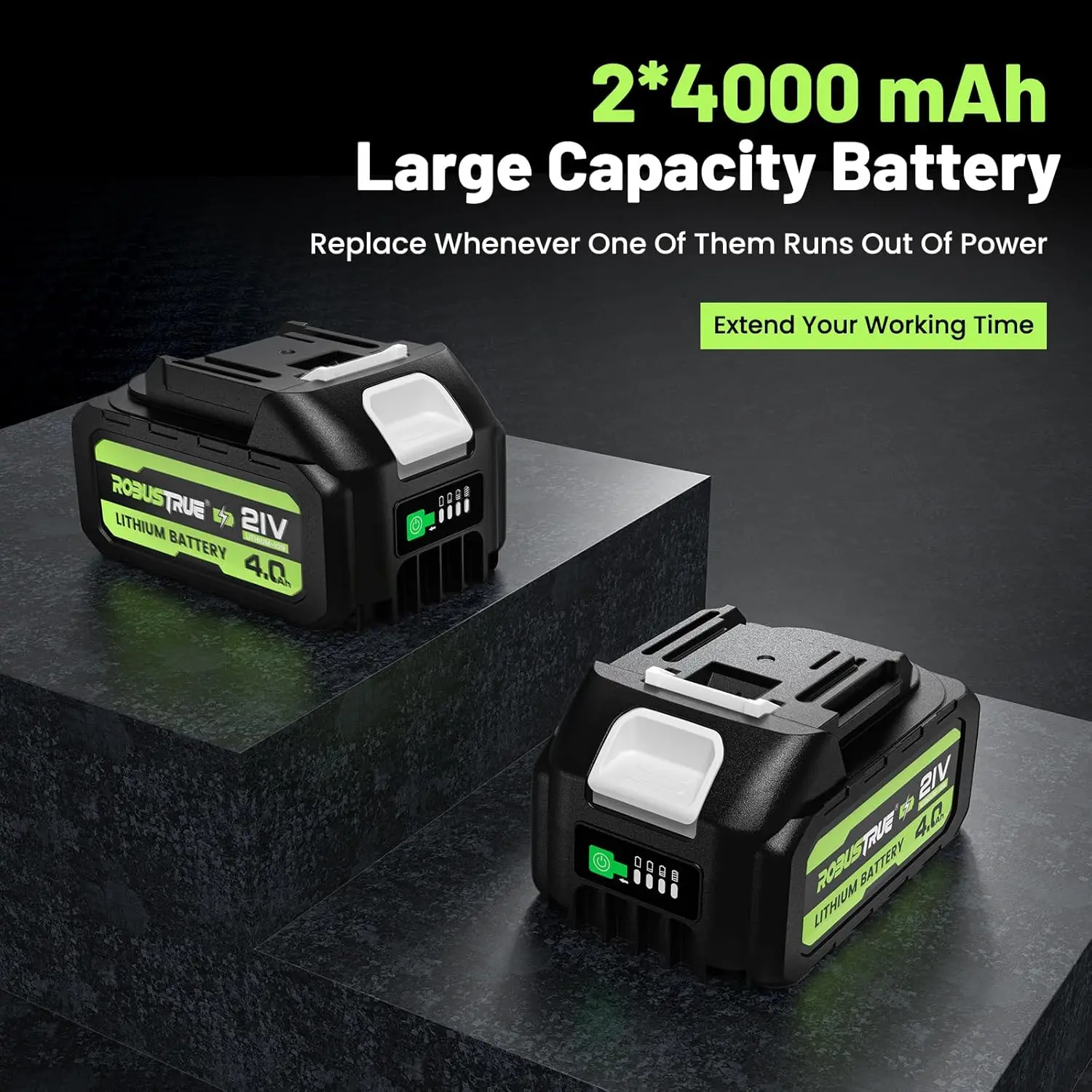 Robustrue Cordless Impact Wrench 738ft-lbs(1000N.m) High Torque Brushless Impact Gun 2 x4.0Ah Battery For Makita Electric Wrench