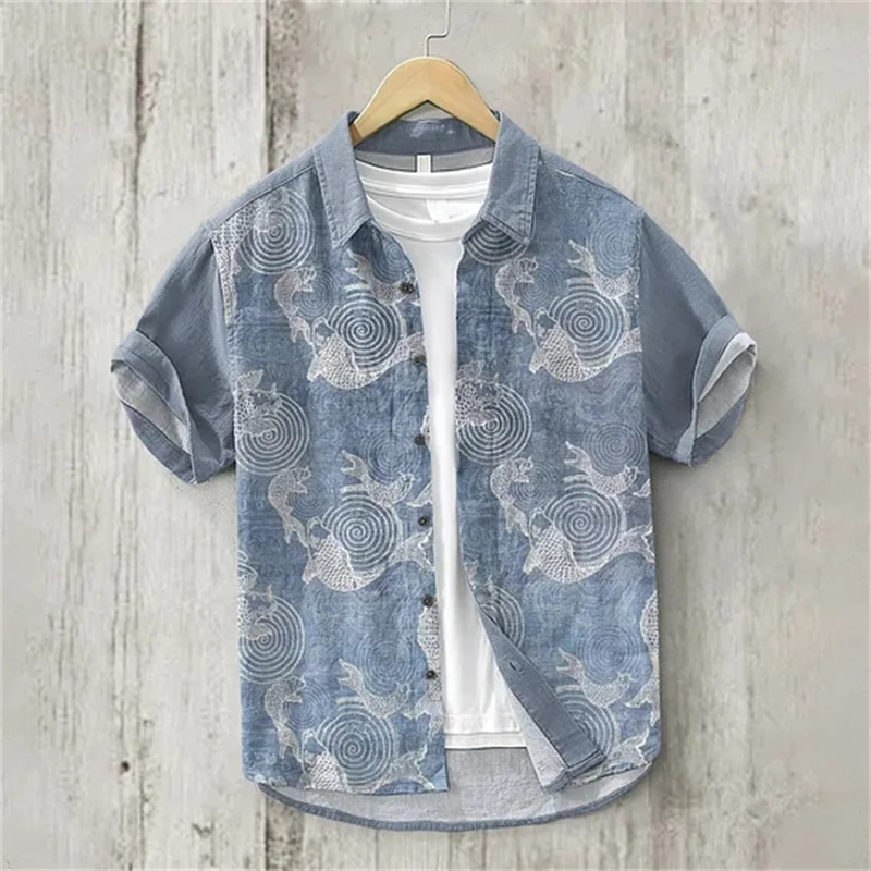 2025 Linen Men's Shirt, comfortable and breathable short-sleeve shirt design, Men's Summer Hawaiian Shirt in sizes XS-5XL.