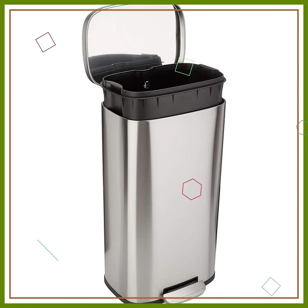 

Stainless Steel Trash Can with Soft-Close Pedal, 30L Rectangular Design, Smudge Resistant Finish