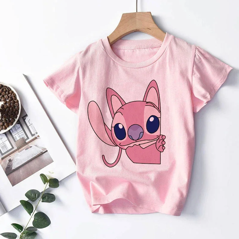 Camiseta de dibujos animados de Lilo & Stitch para niño y niña, camiseta de Manga corta con estampado Y2k, Top de Lilo & Stitch