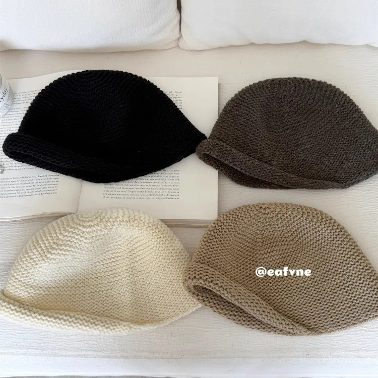 Lazy and Relaxed Japanese Crimped Knitted Bucket Hat Women's Autumn and Winter New Warm Face Small Wool Hat Basin Hat