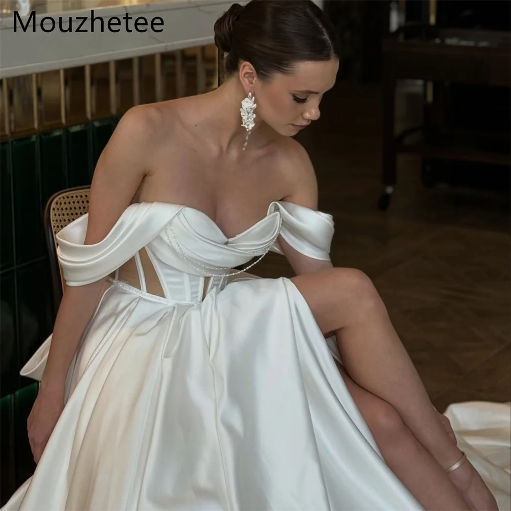 

Mouzhetee A-Line Off The Shoulder Elegant Sexy Wedding Dresses Simple Beading Side Split Brides Gown Custom Made 2025