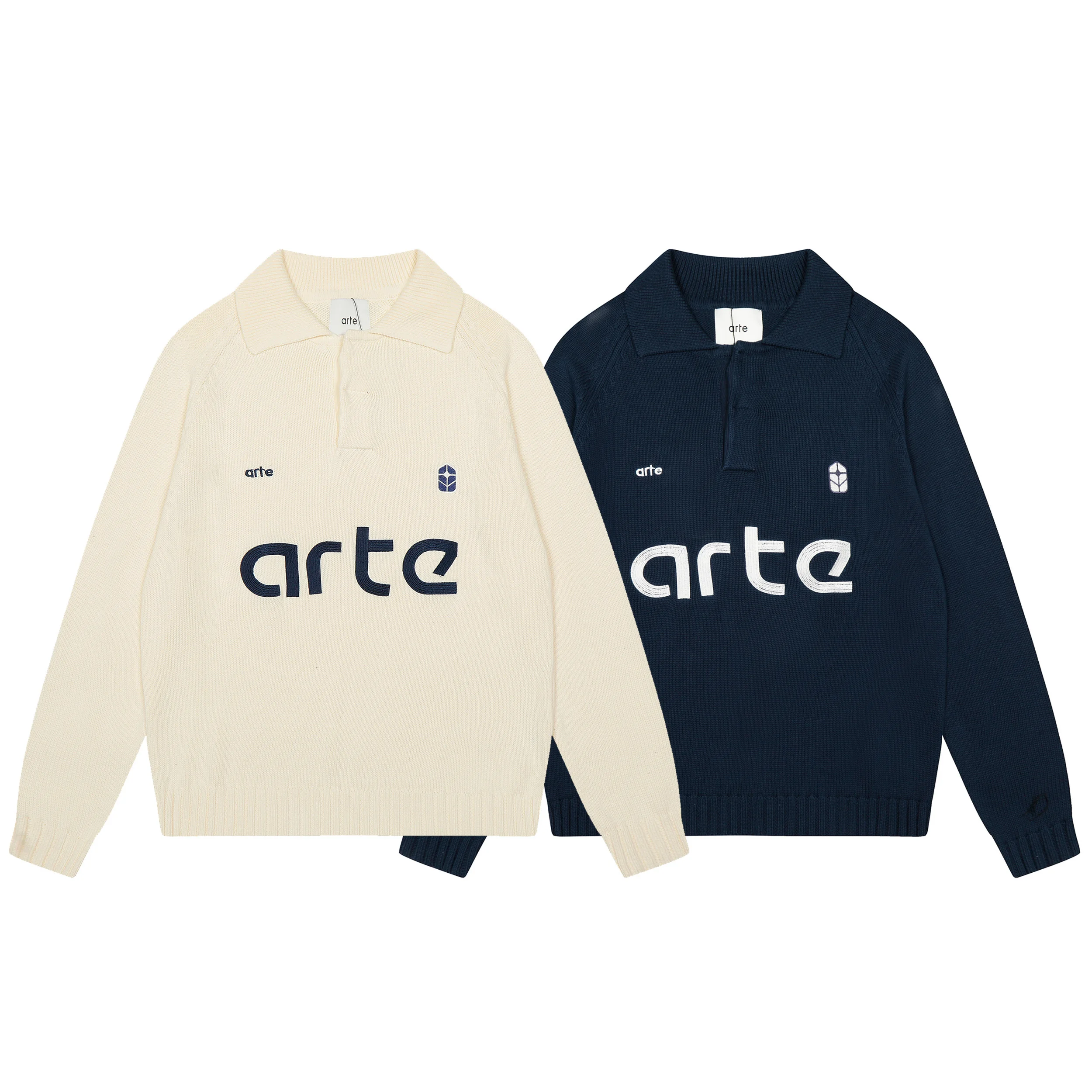 

Arte American Sle Knitted Sweater Letter Embroidery Loose Fit ex Long Sve Cotton Blend Wool Blend Breathable Warm