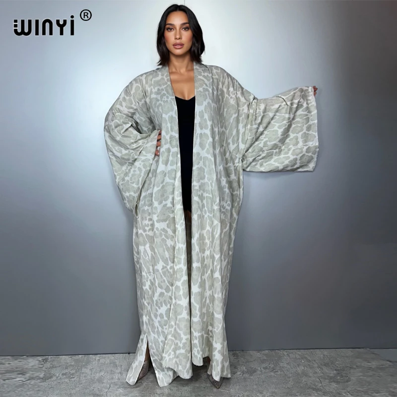 WINYI winter Leopard cardigan Africa women Warm Long Sleeve loose Fashion Street Coat sweater Women Knitted Female kimono