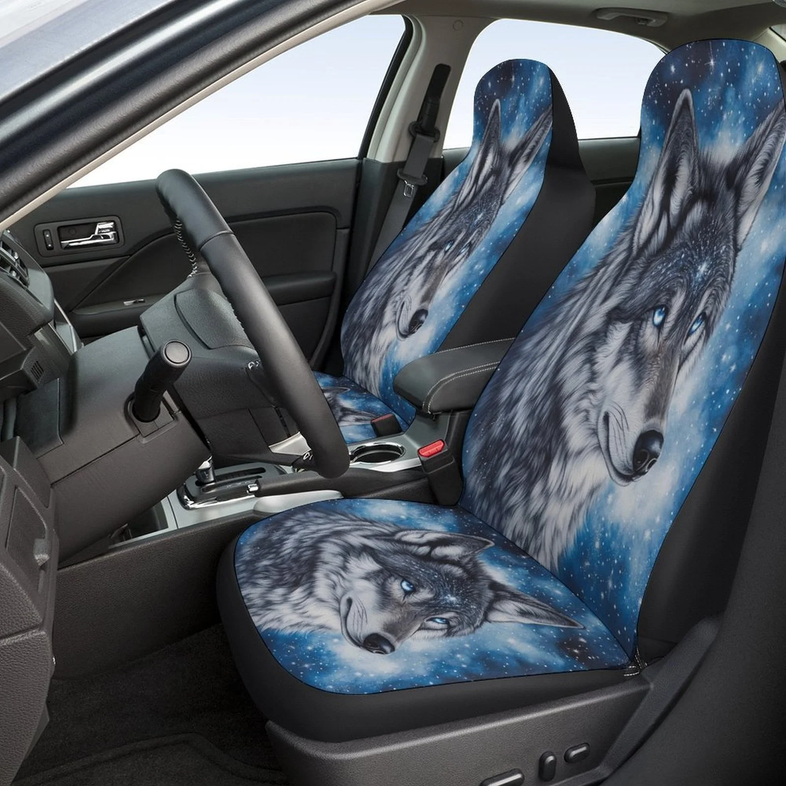 Wolf In Stars Designed Car Seat Cover Set For Most Cars, Trendy High-quality Car Seat Protector Covers Full Set, Universal Car