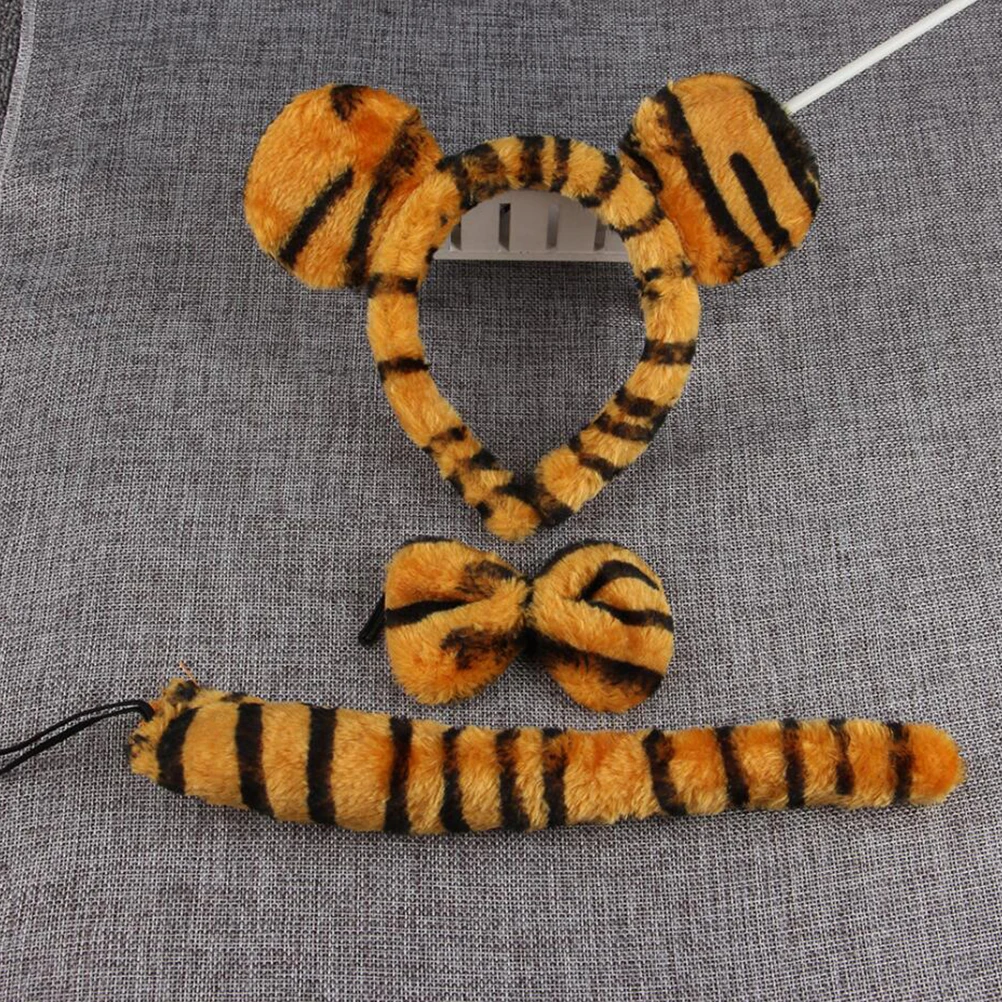 

3pcs Tiger Headb Bow Tie Kids Animal Costumes Cartoon Durable Stretchy One Size Fits Most Party Supplies Children Photos Gifts