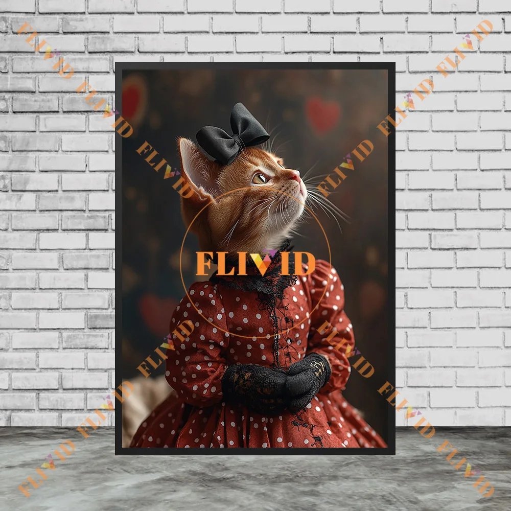 Vintage Checkered Pet Fashion Poster Alice in Wonderland Cat Wall Art Canvas Painting Elegant Animal Art Print Decor Unframed