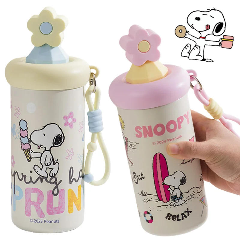 

600ml Snoopy Thermos Cup with Straw Cartoon Stainless Steel Large Capacity Vacuum Flask Insulated Water Bottle Thermal Mug