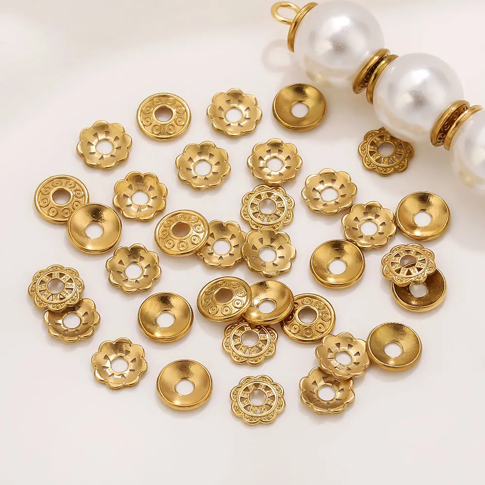 

20PCS Stainless Steel Bead Caps Gold Plated Flower End Spacer Beads DIY Women's Jewelry Necklace Bracelet Accessories Wholesale