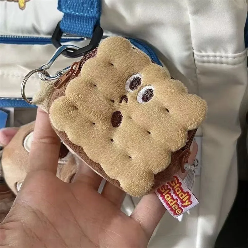 Saco de fone de ouvido de bolo de pelúcia forma de biscoito zíper saco de moedas de bolo de pelúcia simulação comida kawai pelúcia biscoito moeda bolsa