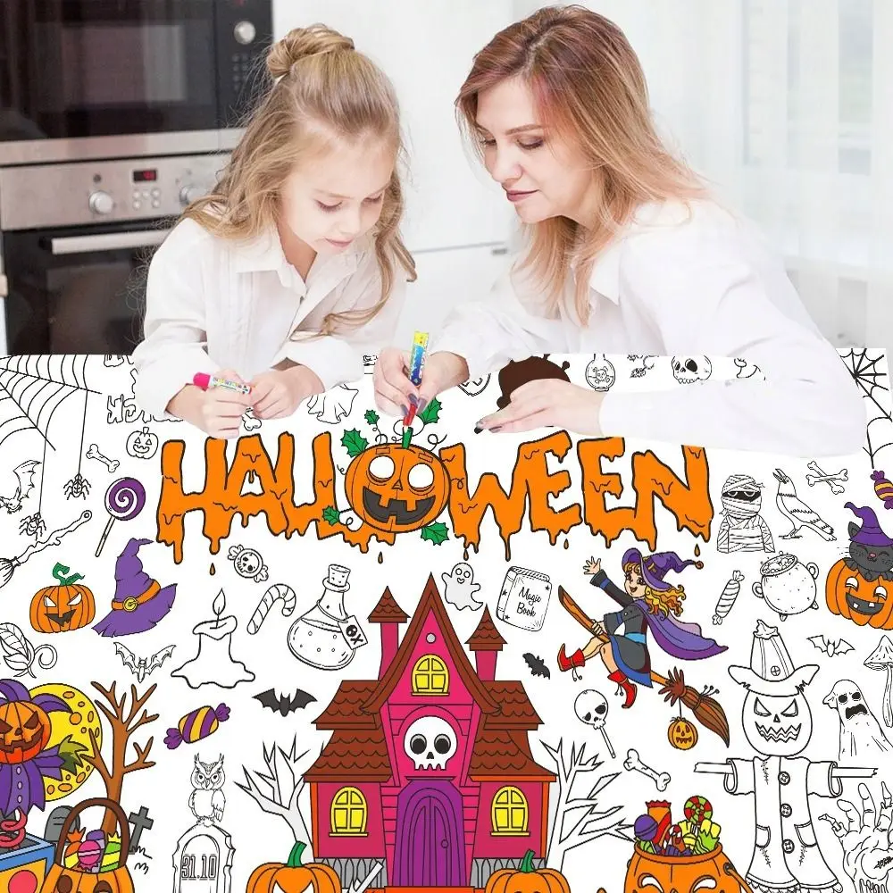 

Creative Halloween Graffiti Tablecloth Cartoon Handmade Children's Drawing Tablecloth 130x75cm Colorful Large Paper Banner