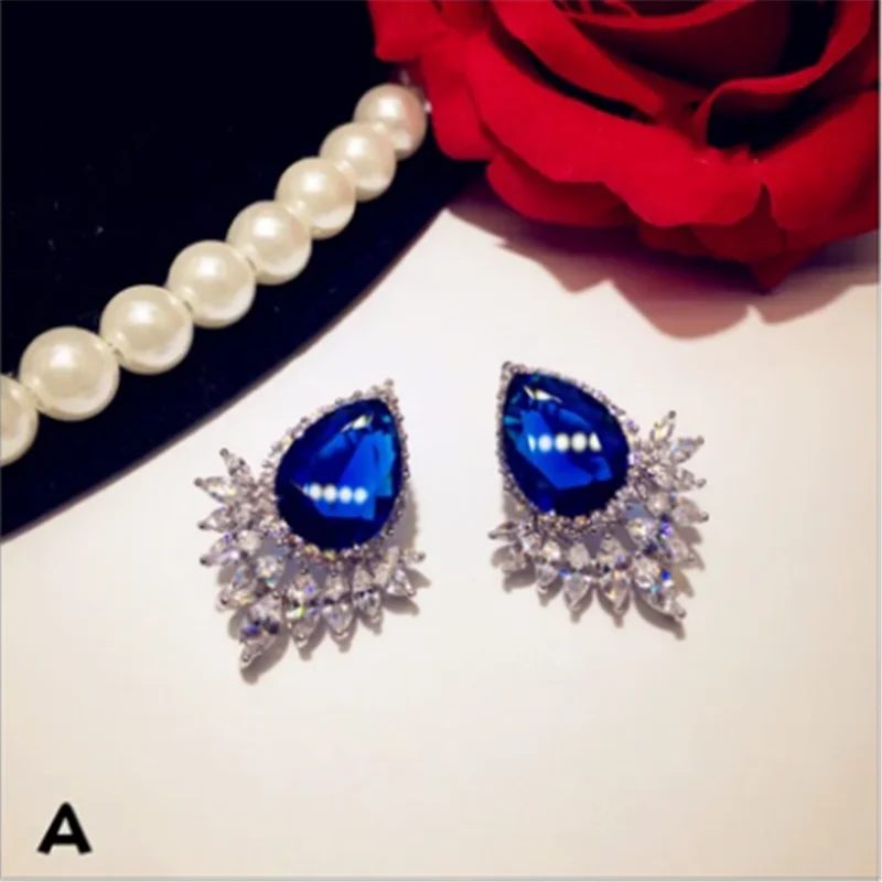 Solid 925 Drop Earrings For Women Fine Jewelry Vintage Blue Cubic Zirconia Long Earrings Bijoux Top Quality Accessories