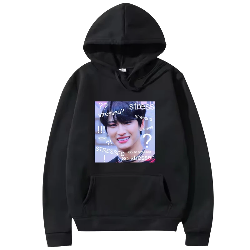 

Ateez seonghwa stress meme Oversized Graphic hoodie men women vintage fashion funny Long sleeve streetwear y2k print tops unisex